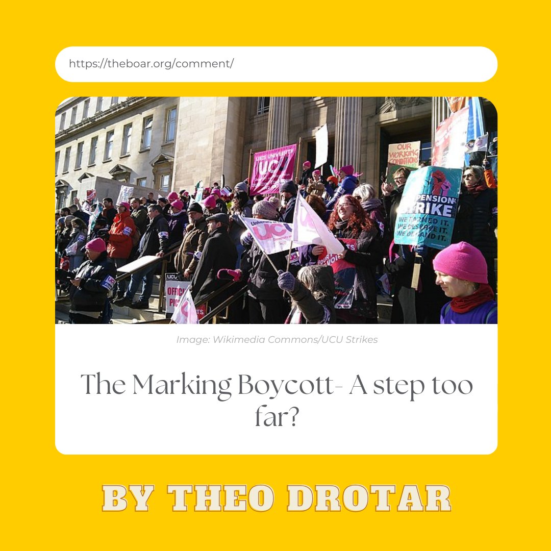 BoarComment's tweet image. Exploring the UCU's Marking and Assessment Boycott, Theo Drotar comments on the fact this has left many students feeling unjustly effected and left without feedback or grades for essays that contribute to their final mark. 

Read in full here!
theboar.org/2023/10/the-ma…