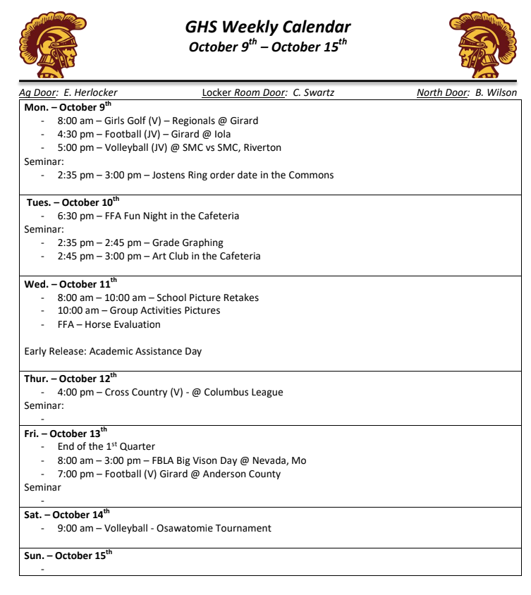 #248GHS Weekly Calendar