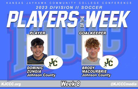 Congrats to <a href="/DominicZuniga02/">Dominic Zuñiga</a> &amp; <a href="/brodymac99/">Brody Macoubrie</a> for being nominated offensive &amp; Gk players of the week. Individual awards comes from the success of the team…WE>ME!! #GOCAVS #JCCCMSOC #LOCALTALENT #PATHWAYTOTHENEXTLEVEL ⚽️⚔️