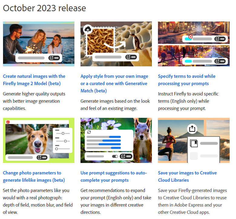 Adobe Firefly just announced a ton of new features! Including: - Firefly 2 - Generates higher quality and more realistic images. - The ability to apply a specific style to images - Negative prompts - Changing photo parameters like depth of field, motion blur, and more - Auto…