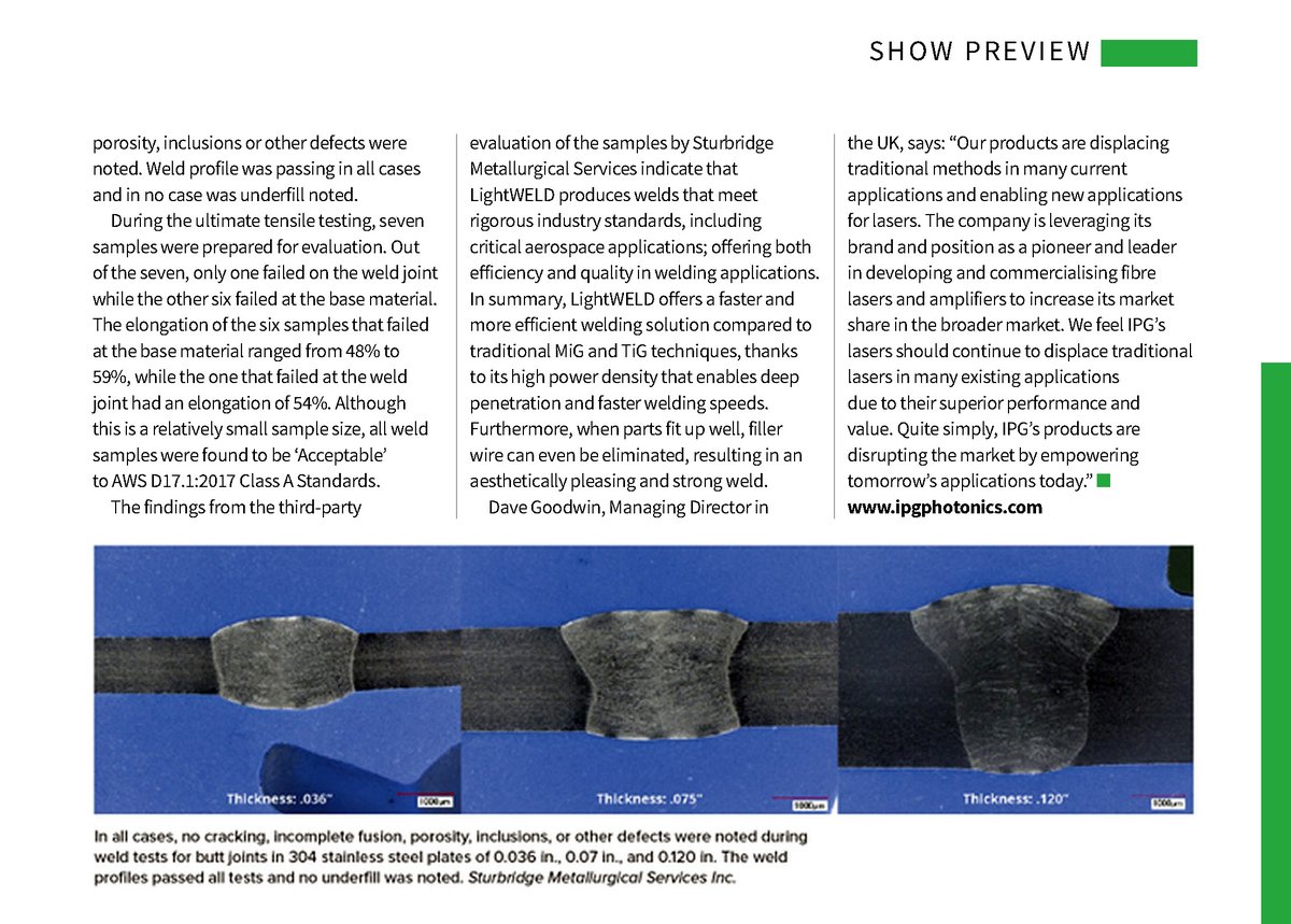📰🚨RECENTLY PUBLISHED:
GOOD LOOKING, AND STRONG TOO 

LightWELD continues to impress people with the superior aesthetics of laser welding when compared to alternate welding techniques, but are the looks too good to be true? 

To answer this question, IPG prepared some samples