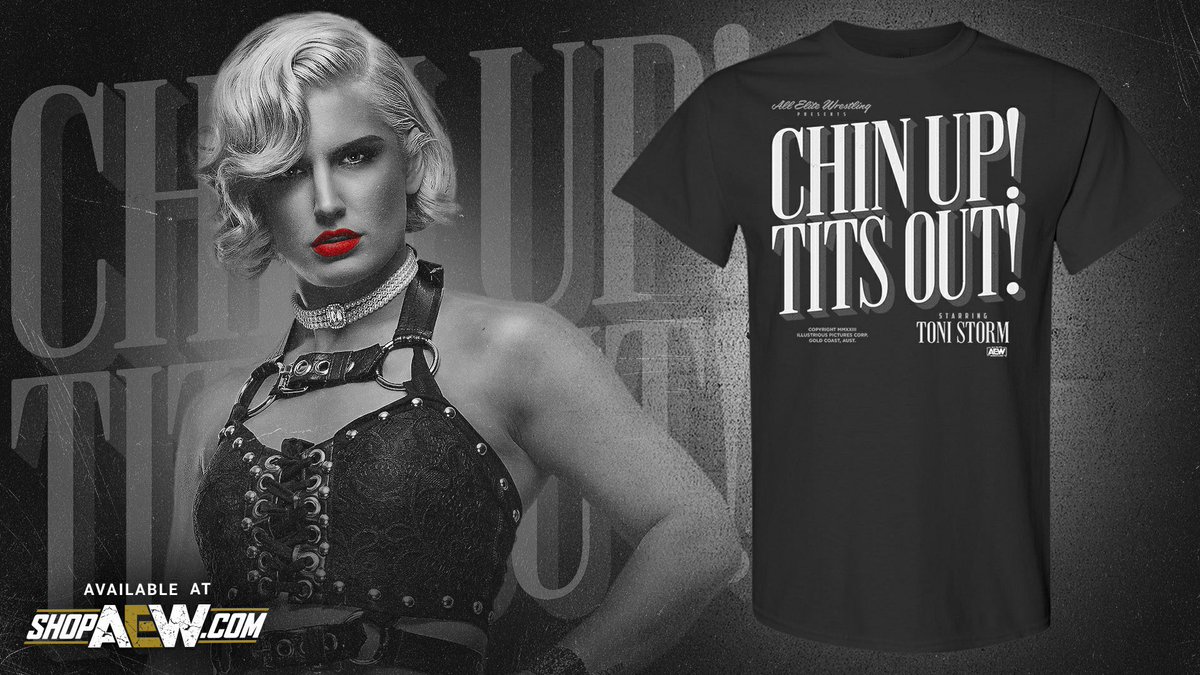 Chin Up! Tits Out! Get #ToniStorm’s NEW “Illustrious” shirt that just arrived at ShopAEW.com!
#shopaew #aew #aewdynamite #aewrampage #aewcollision
