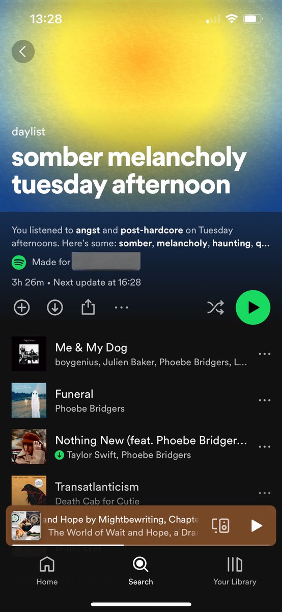 Yeah that’s about right, down to Wait and Hope (@ETL_Echo 🫶🏼) being the last thing I listened to lol