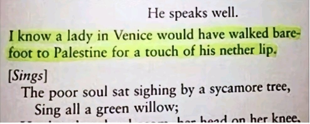 nimo_batoni's tweet photo. Them: I support is(NOT)real because we came here before Palestinians.

 Le Shakespeare casually mentioning Palestine in Othello 3 centuries before they occupied Palestine.
#palastine #PalestineUnderAttack #PalestinianLivesMatter #FreePalastine https://t.co/7c4ymQbWAU