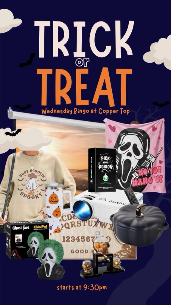 coppertopttown's tweet photo. Spooky Season is here !!

This Wednesday come join us for a Spooky themed bingo night

Lots of great prizes, fun, and drinks !!

See you there ! https://t.co/dE6tPFF7xv