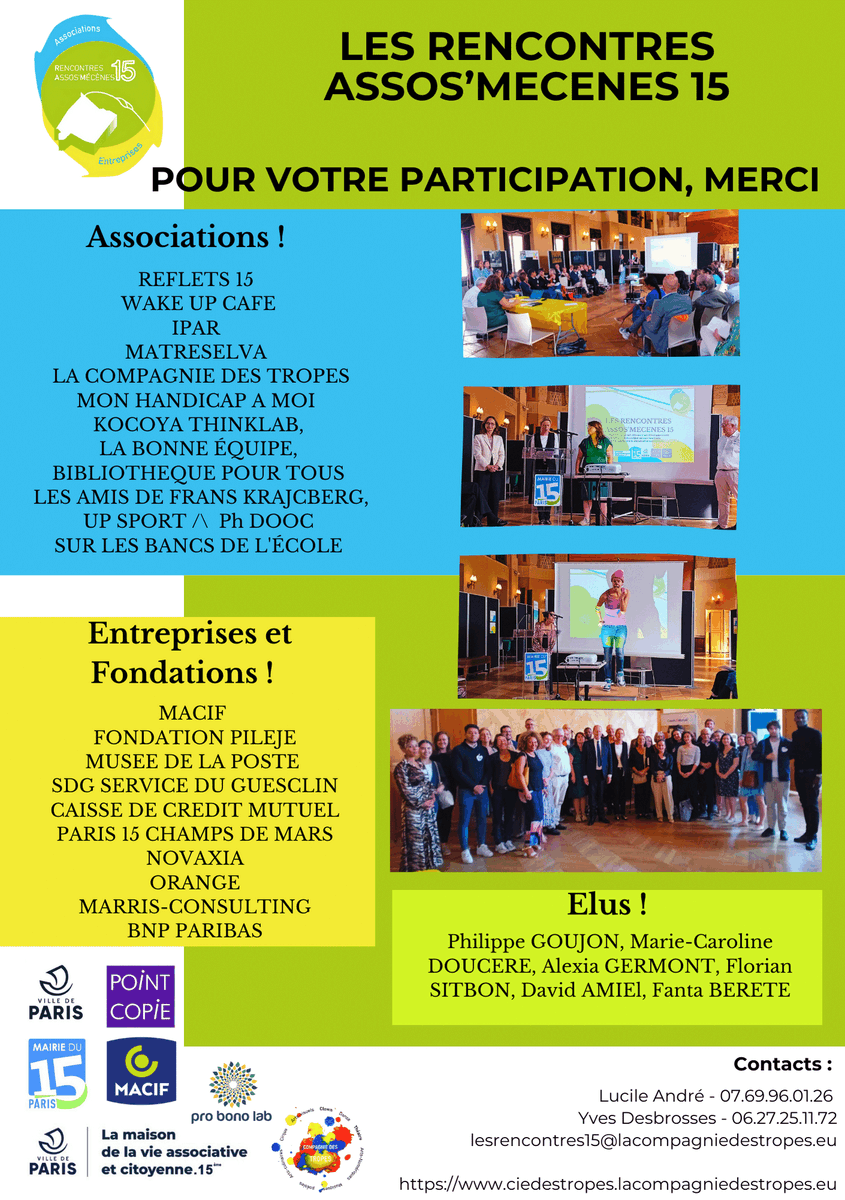 CiedesTropes's tweet photo. Il y a 15 jours, associations, fondations et entreprises du XVème arrondissement se rencontraient. Un jour généreux où les participants se sont montrés enthousiastes et ont partagés des envies de collaborations. Une initiative qui, à la demande de tous, sera reconduite en 2024 ! https://t.co/U0jG0E9PeR