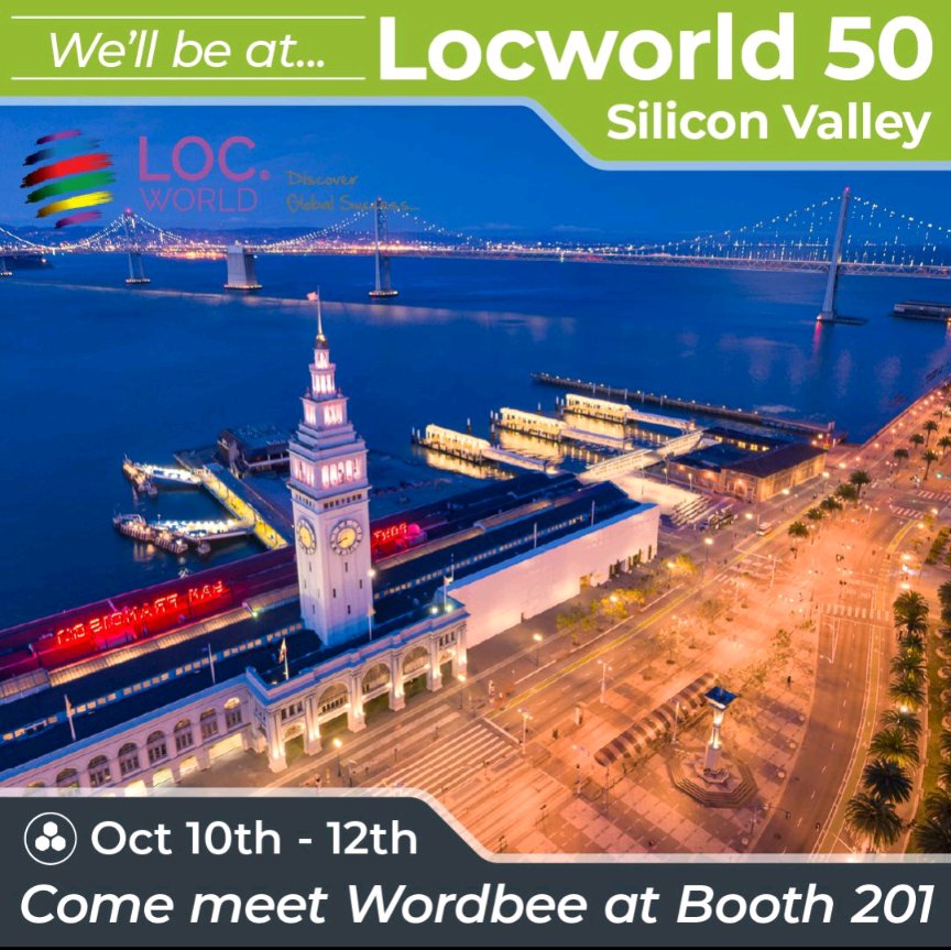 📢Calling all #localization enthusiasts!📢
Meet us at #LocWorld50 at Booth 201. Brahim, Maik, Andrea will be on hand to discuss how Wordbee can revolutionize your #localisation game. Don't miss out on our #swag or our business card raffle for a chance to win big! 

#L10N #t9n