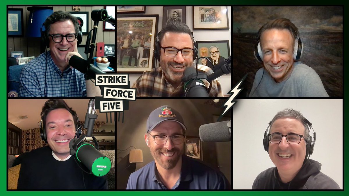 Jimmy Fallon (@jimmyfallon) on Twitter photo Our final episode of <a href="/StrikeForceFive/">Strike Force Five</a> is out now! Thank you <a href="/VancityReynolds/">Ryan Reynolds</a> for joining us in our farewell episode. Thank you to everyone for listening and supporting our staffs.
Listen here: spoti.fi/48NwEN6 Our final episode of <a href="/StrikeForceFive/">Strike Force Five</a> is out now! Thank you <a href="/VancityReynolds/">Ryan Reynolds</a> for joining us in our farewell episode. Thank you to everyone for listening and supporting our staffs.
Listen here: spoti.fi/48NwEN6
