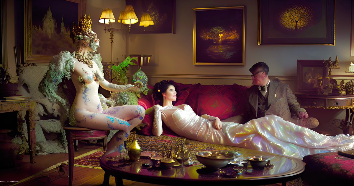 xalieri's tweet photo. Cursed rococo. Set 2, 3 of 3
#ConspicuousConsumption #VeryLateBaroque #CursedRococo #CursedAI #WeirdArt #PsychologicalLandscape #ImSureItMustMeanSomething
#DarkArts #DigitalArt #AIAssistedArt #AIArt #WomboDream #StableDiffusion https://t.co/20u73WZ8mh