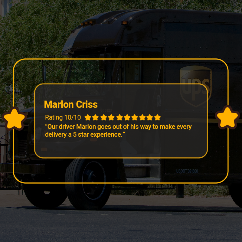 UPS's tweet photo. It's not easy being a perfect 10 😎

Here are a few of our drivers who've received a 10 out of 10 from our panel of experts (our customers). Celebrate 10/10 with us by clicking the photos below to nominate your favorite driver!