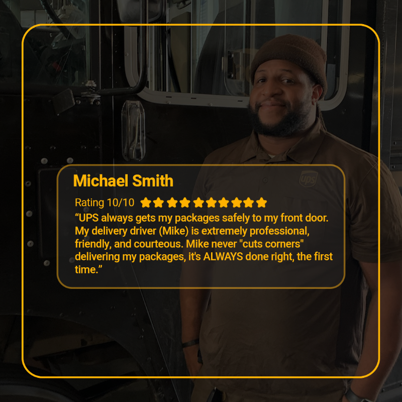 UPS's tweet photo. It's not easy being a perfect 10 😎

Here are a few of our drivers who've received a 10 out of 10 from our panel of experts (our customers). Celebrate 10/10 with us by clicking the photos below to nominate your favorite driver!