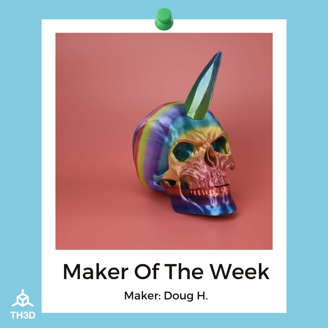 TH3DStudio's tweet photo. Meet this week's Maker, Doug H!
Doug printed one of Holoprops Articulated Skulls! Doug also used TH3D's Opalescent filament, which made this skull come out even cooler! Excellent job Doug!
STL: https://t.co/opiJhbFZCB
Filament: https://t.co/WPS5I5qGJS
#TH3DStudio #Makeroftheweek https://t.co/FatT59R55V