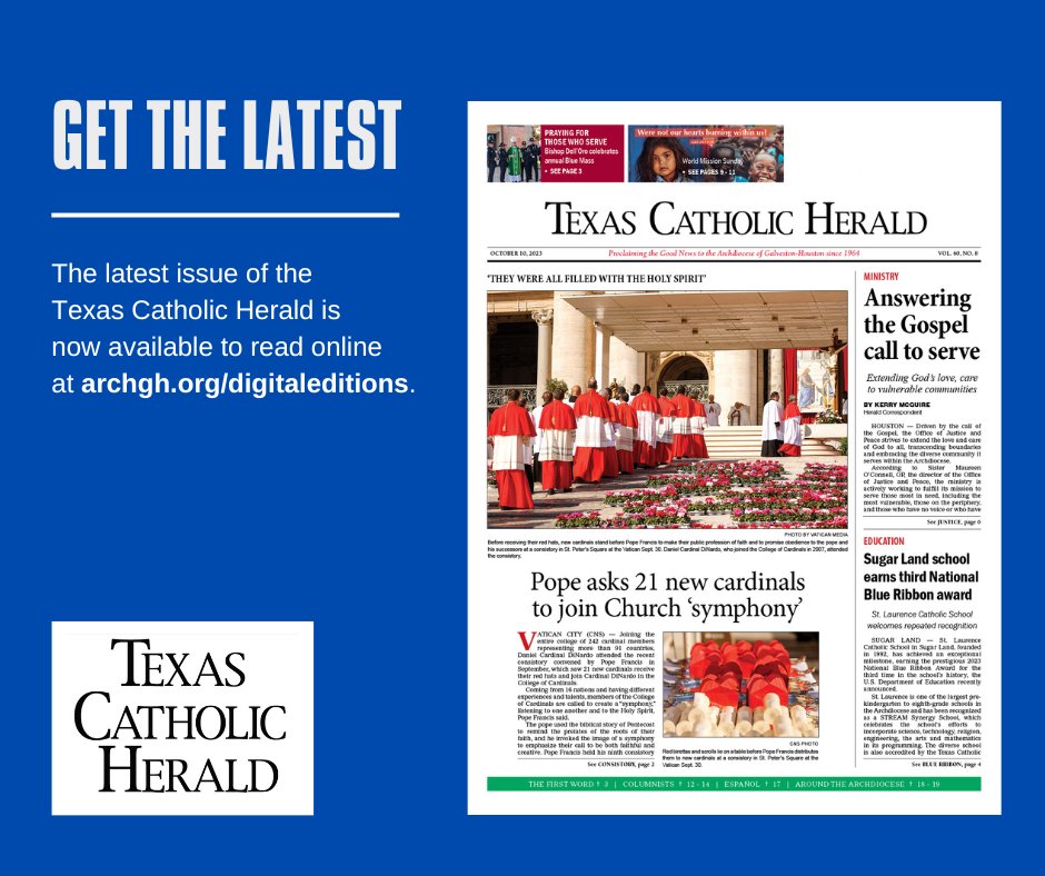 TexasCathHerald's tweet photo. π° The latest issue of the #TexasCatholicHerald is now available to read online at https://t.co/leNZ8rppzL.
#CatholicNews https://t.co/iuYVM2rBr5