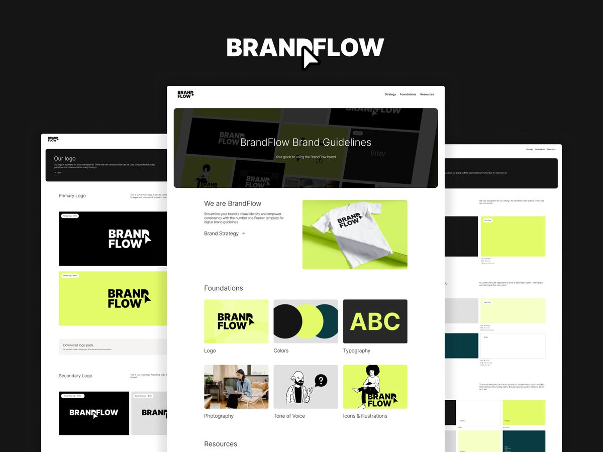david_nlw's tweet photo. Introducing: 𝗕𝗿𝗮𝗻𝗱𝗙𝗹𝗼𝘄

Streamline your brand's visual identity with the best Framer template for digital brand guidelines. 

Includes bespoke page designs for:

⚡️ Logo
⚡️ Color
⚡️ Typography
⚡️ Photography
⚡️ Tone of voice
⚡️ Icons &amp; more

https://t.co/2BxmTMq5rT https://t.co/jTstTfsArr