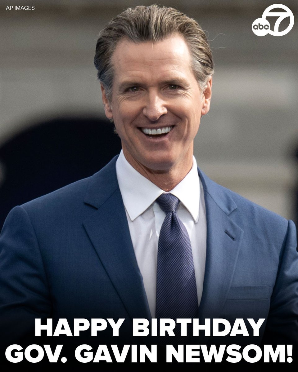 ABC7's tweet photo. Happy birthday, Governor Gavin Newsom! 🥳 https://t.co/f72S74YkEK
