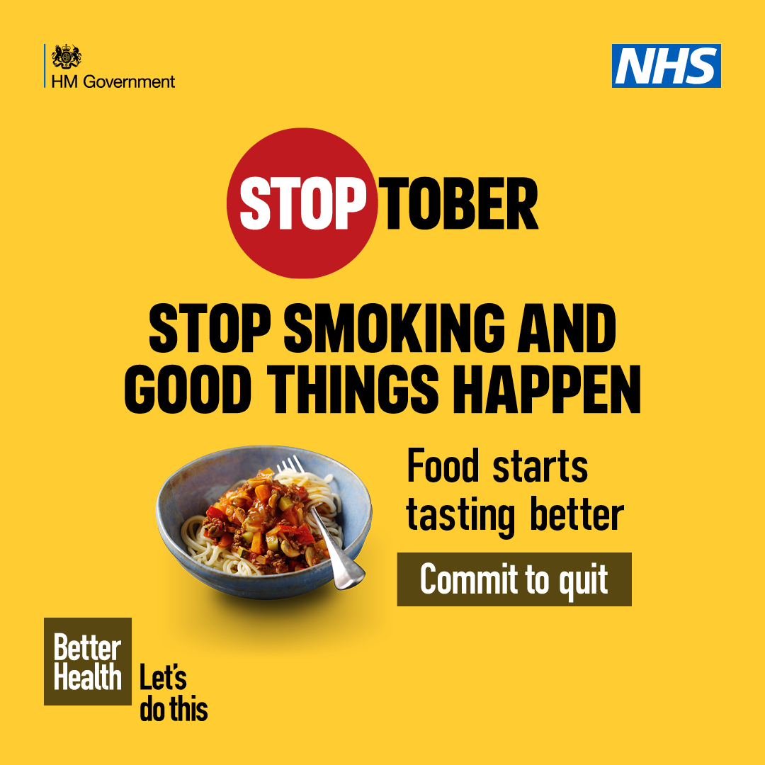 When you stop smoking food starts tasting better. Good things happen when you quit. #Stoptober nhs.uk/better-health/…