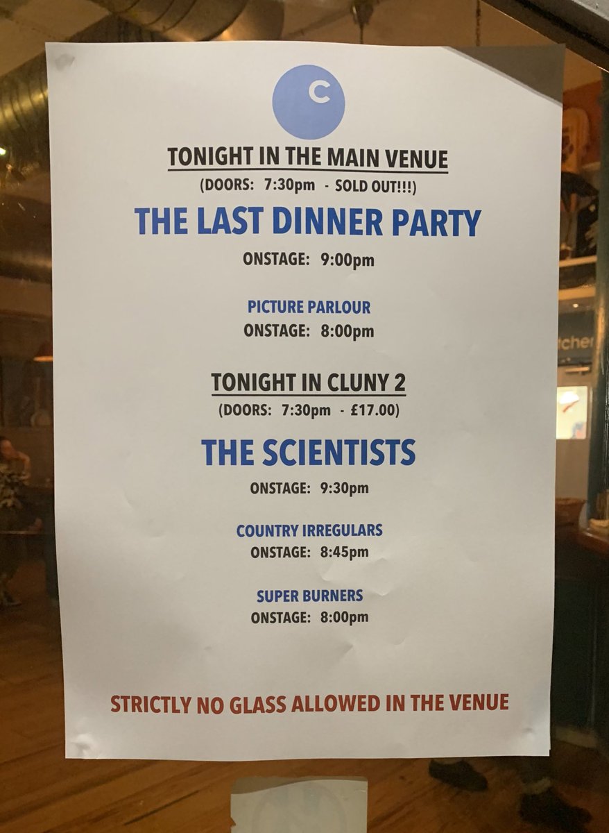 caroline_binnie's tweet photo. Tonight’s entertainment, first time at @thecluny 

#thescientists #thecluny https://t.co/pHlwN7ByME