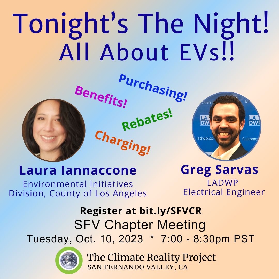 Tonight's the night! Join us 7-8:30pm for our discussion of all things #EV. Should you wait for bidirectional charging? Is it worth getting an EV if you don't have #solar? What are rebates going to look like? Come get answers from the experts! Register at bit.ly/SFVCR.