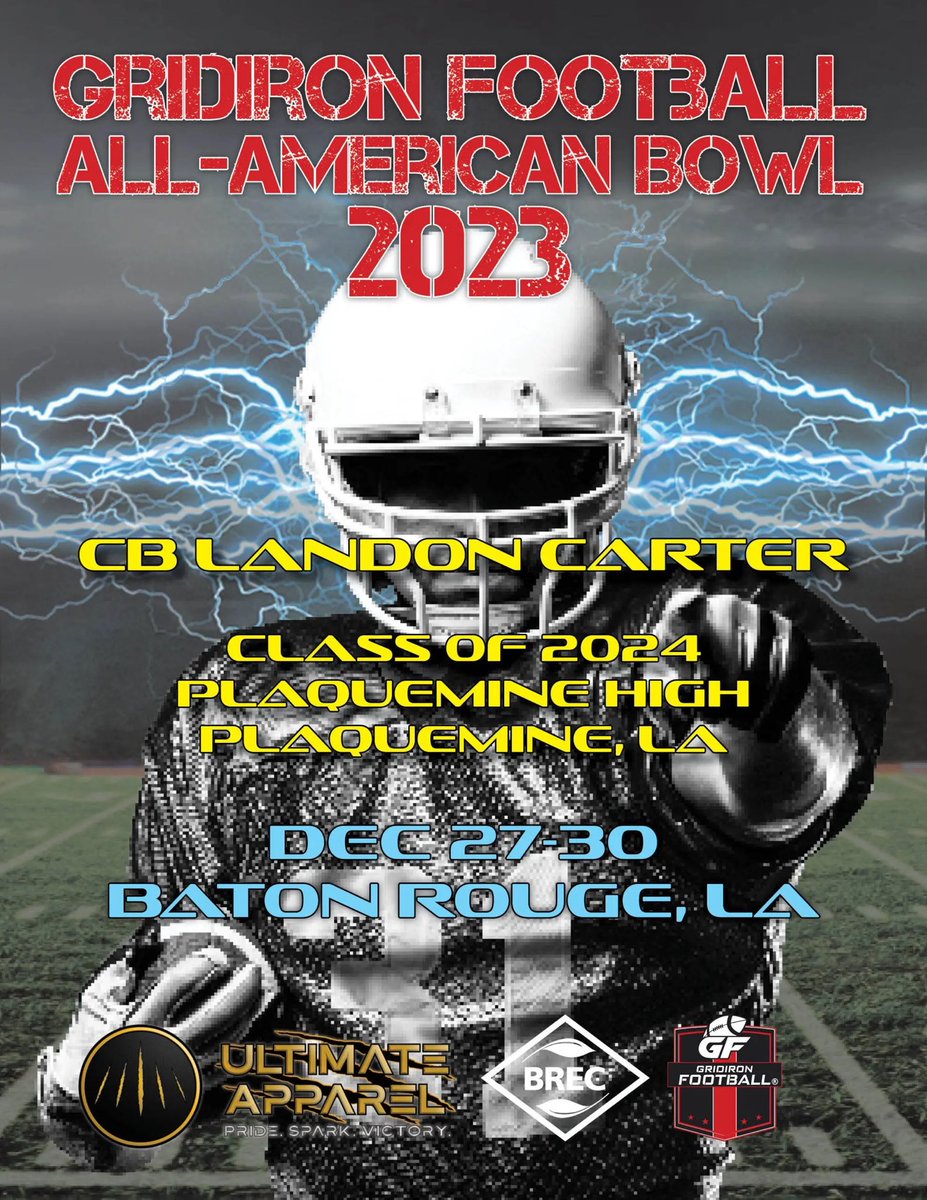 Invites are being sent for the 2023 GF All-American Bowl Game that will be held in Baton Rouge, Louisiana from December 27th-30th.   gridironfootballusa.com/lgf-bowl-game/

<a href="/Deuce1m/">Marcus Dawson Jr. ✞</a> <a href="/MJackson_80/">Malachi Jackson</a> <a href="/lonniedbrand/">Lonnie</a> <a href="/landos_wrld/">Landon Carter</a> 

For more information or to accept your invitation, send us a DM!