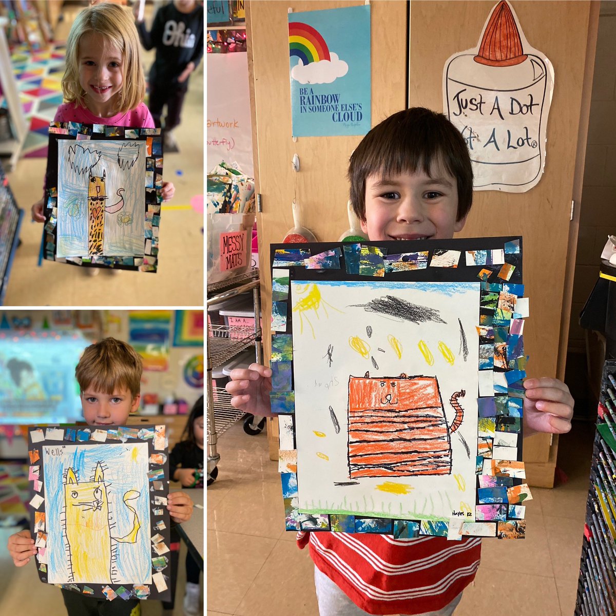 Kinder artists added frames to their fancy cats to showcase their compositions!🎨 #sherwoodshines112 #112leads #d112teachers