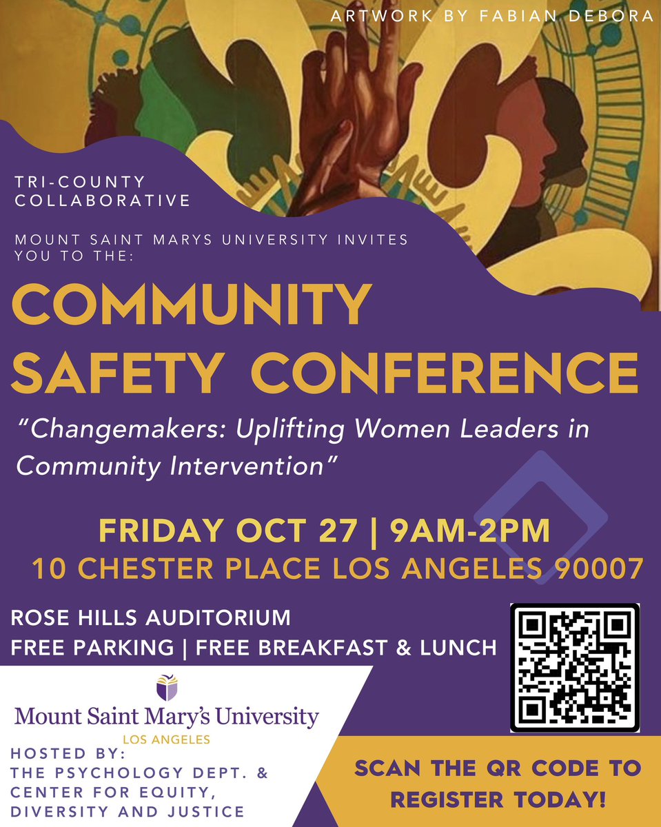 Please share if you're in Los Angeles Oct. 27th we would love for you to join our Community Safety Conference! The Fall conference offers a unique opportunity to further build capacity with non-profits <a href="/MSMU_LA/">#MSMUnstoppable</a> 🙌🏾💜

Register for the free conference here:
 forms.gle/FzhWh5Bb4NnSnx…