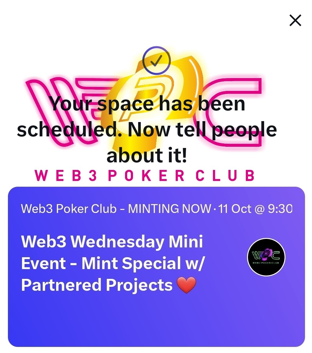 ⏲️Set your reminders!!

👀You don't want to miss a chance at winning FREE prizes

🤑Join a community full of great people and come and try to win CRYPTO &amp; NFTs !!

👉x.com/i/spaces/1BdxY…