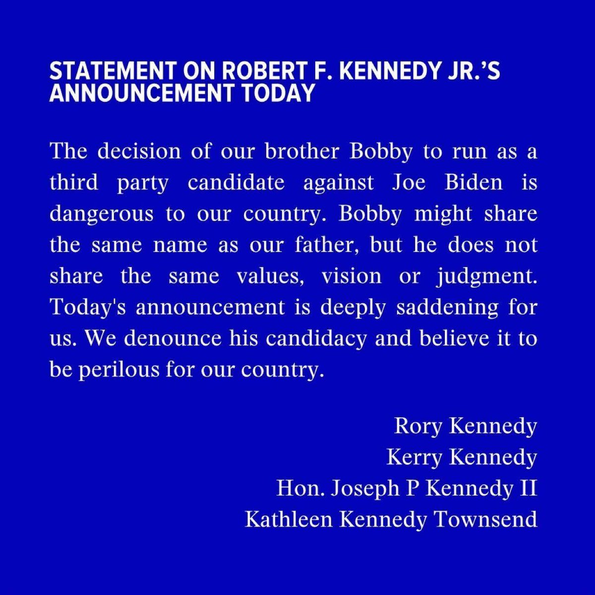 Good on the Kennedy family to put out this statement. It couldn’t have been easy.