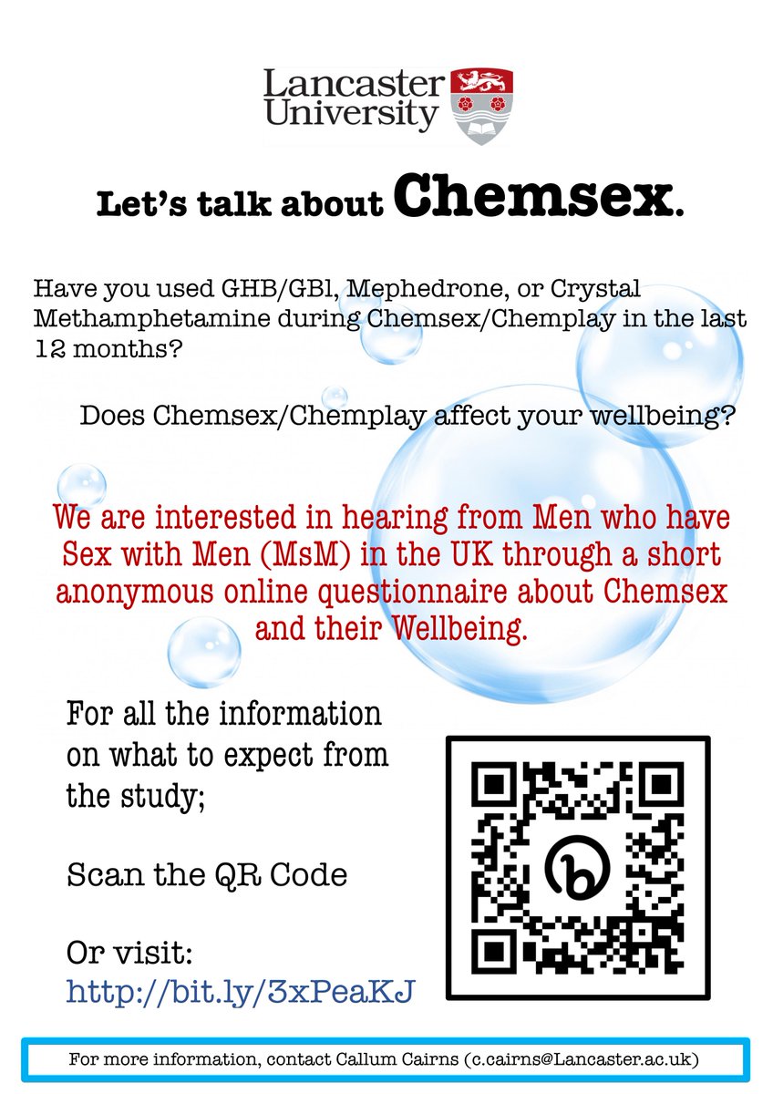 We are interested in hearing from Men who have sex with Men (MsM) in the UK about experiences of Chemsex/Chemplay and Wellbeing.   

The survey is ✅ Short ✅ Anonymous and ✅Online

Could you, or a friend, help? 

All info and the survey is here: bit.ly/3xPeaKJ