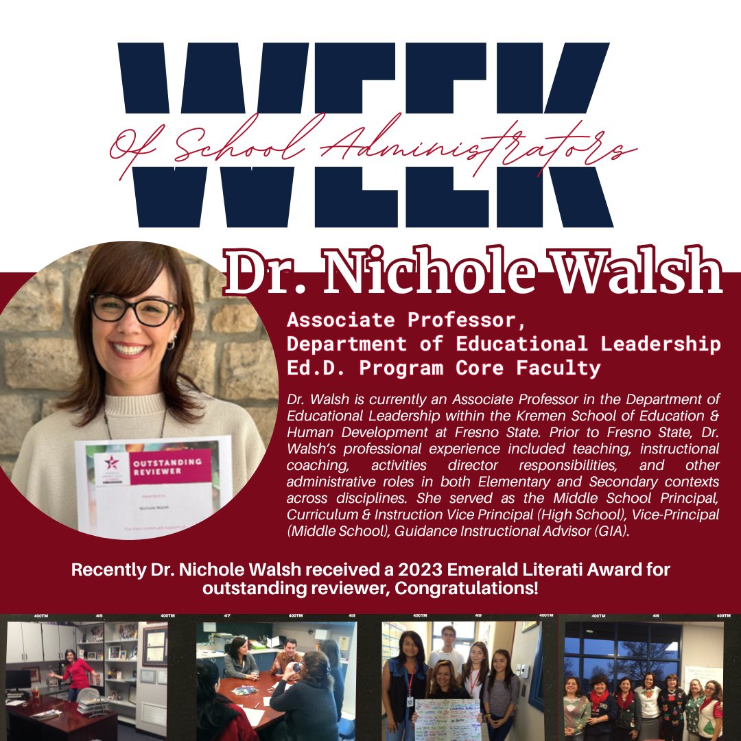 October is a month full of celebrations! 🎉This week is the #WeekoftheSchoolAdminstrators, we celebrate, appreciate, and recognize the dedicated and hard-working administrators across our community! 

#EdDFresnoState #DoctoralStudent #DoctorofEducation #EdLeadership