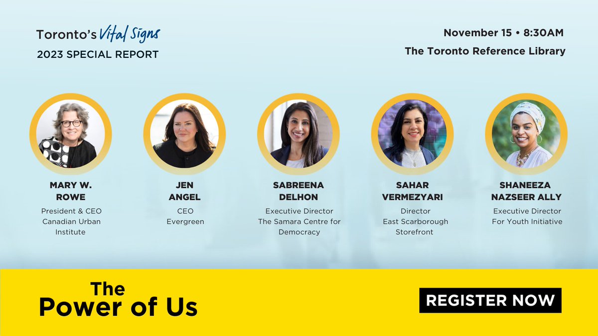 TorontoFdn's tweet photo. For this year’s Vital Signs report we spoke with close to 40 city builders about how Toronto is doing and what gives them hope. On Nov 15 hear from a few of them and together we’ll talk about how we can create a better city for everyone. Register now: https://t.co/Gfky2yWxpt https://t.co/2shIybGhg4