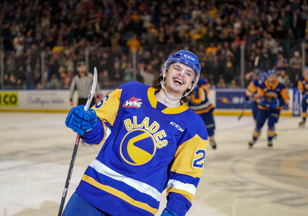 BladesHockey's tweet photo. "Adding Easton meant having to say goodbye to one of the most beloved Blades we’ve ever had in Spencer Shugrue. I’m not sure I’ve ever met anyone else like him, and he will always be Mr. Game 7 to us and a local legend for his playoff performance last year.  There are very few players in hockey that have gotten more out of themselves than he has, and despite his lack of size he never backed down once in his career. Having to move on from him, due to only being allowed to keep three 20-year-olds,  is one of the hardest decisions we’ve ever made, but we know Spencer is going to thrive wherever he lands, and bring his unique blend of personality and incredible teamwork to another group of young players.”

🗣️ General Manager Colin Priestner