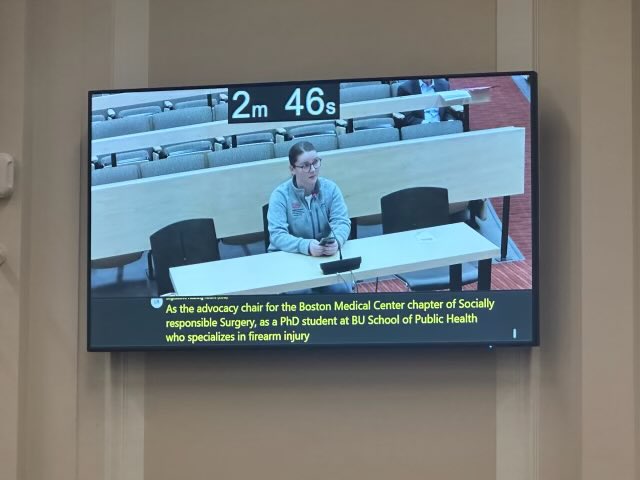 liallee1's tweet photo. Our own ⁦@TraumaAddict⁩ testifying in support of the comprehensive firearms bill in front of the House Ways and Means Committee today. #advocacyinaction ⁦@SurgicalEquity⁩ ⁦@TraceyDechert⁩ ⁦@BMCSurgery⁩ https://t.co/ZuuTkza0o6