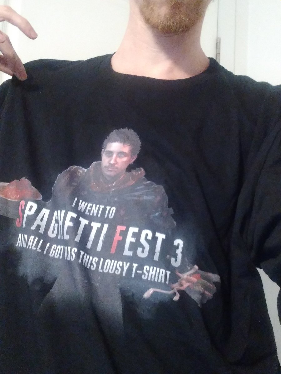 roeforce_one's tweet photo. Got my #SpaghettiFest shirt today, and for some reason they sent me 2. Free shirt I guess. https://t.co/KoixlBXPDc