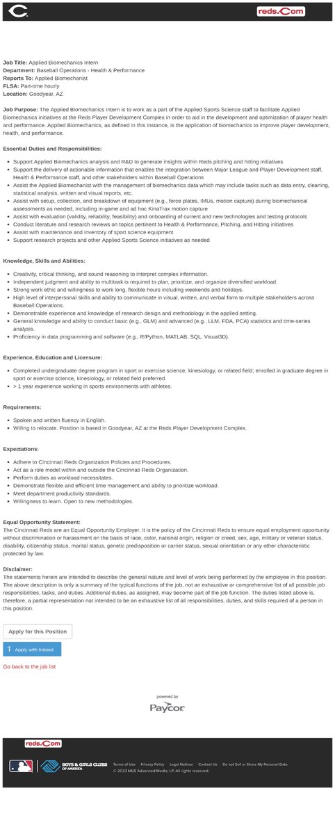 We're excited to offer 2 paid intern roles for 2024. Help us continue to build and support integrated approaches to player development, health, and performance.

Applied Sports Science Intern: tinyurl.com/2s4emdfv
Applied Biomechanics Intern: tinyurl.com/muckew8v