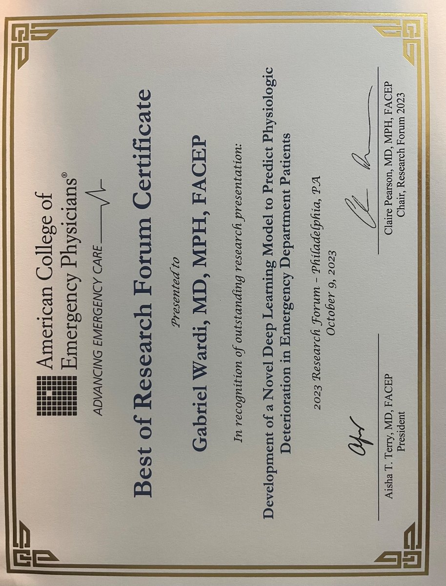 Great collaborative effort with <a href="/ShamimNemati/">Shamim Nemati</a> <a href="/spshash/">Supreeth Shashikumar</a> <a href="/ABoussina/">Aaron Boussina</a> to put this forward. And huge thanks to the wonderful residents <a href="/UCSDEMResidency/">UCSD EM Residency</a> for attending the presentation at #ACEP23!