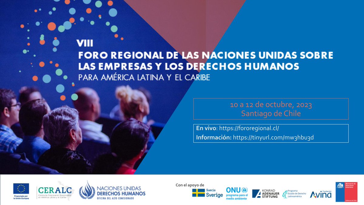 ¡Comenzó el VIII #ForoEmpresasyDDHH! Sigue el diálogo entre gobiernos, empresas, inversores, sociedad civil, comunidades y trabajadores para avanzar en la rendición de cuentas de la actividad empresarial 📆10-12 de octubre desde🇨🇱 📺Agenda y transmisión: …regional.empresasyderechoshumanos.org