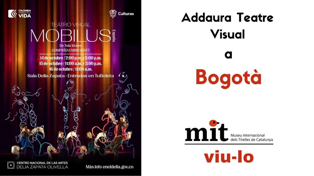 MitTeia's tweet image. Orgullosos de la companyia resident del MIT. Addaura Teatre Visual marxa cap a Bogotà. Colombia, al #CentroNacionaldelasArtes -

@patcdiba @consellvallesoc @unimaespana @ciatre_teatre @ttp_cat @fcatcultura @turismecat @viuelvalles @turismevalles @palauplegamans