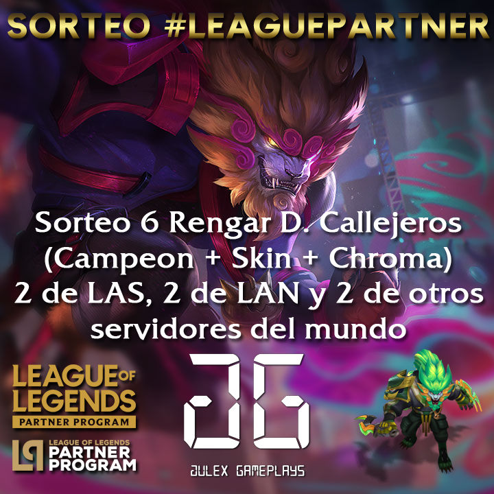 Julex_Gameplays's tweet photo. SORTEO 6 Street Demons Rengar (+ chroma verde)
-2 LAS
-2 LAN
-2 R. del Mundo

✅Seguime
❤️Like al Twit
🔁Retwittear
🌎Indica servidor (NA, Brasil, EUW, etc)
💬Comentar #LeaguePartner
👥Etiquetar 1 amigo min.

Fecha:
🗓️16 de Octubre

🍀¡SUERTE!

#LeaguePartner #StreetDemonsRengar https://t.co/rCmPrIcjp0