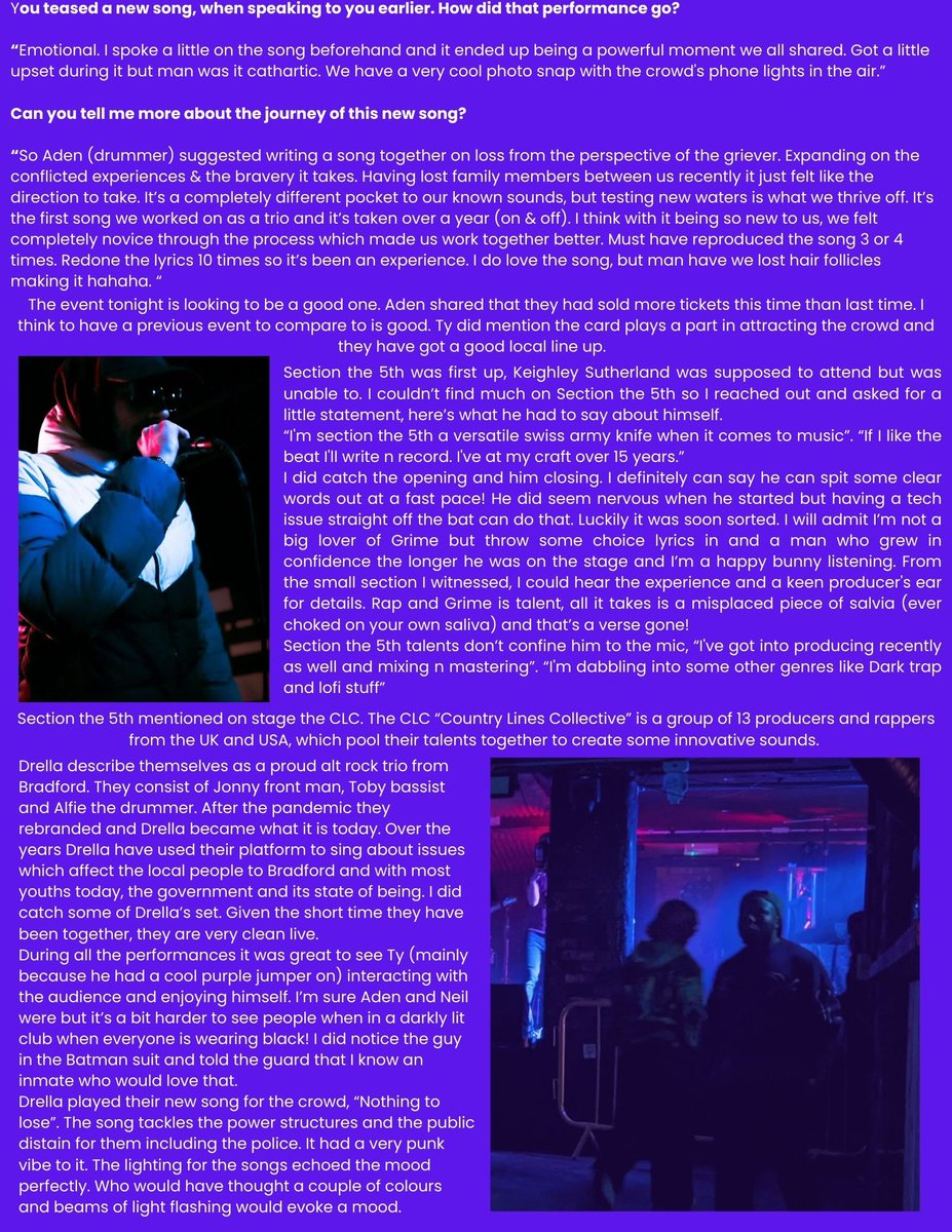 Soundotasylum's tweet photo. #009 caught @sectionthe5th, @drella, @pulveriseuk (review on website) and @rupchafarm at @theundergroundbradford on 29.09.23
Here's what she witnessed...
#musicreview #rapmetal #metal #rap #grime #sota #livemusic #bradford #smallbands https://t.co/QAfSHqCPfD