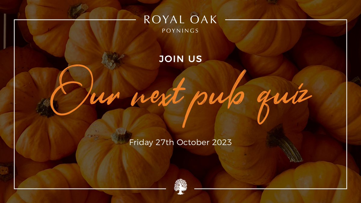 ROPoynings's tweet photo. It’s back! 🎉 Our first Autumn quiz of 2023, and it’s a Halloween special 🎃

Fri 27th Oct, 7.30pm start. Curry only £12 on the night. 

Please call 01273 857389, visit the site or email mail@royaloakpoynings.pub to book x

#Pubquiz #PubquizSussex #Brightonpub #Brightonpubquiz https://t.co/T0HLI9svVQ