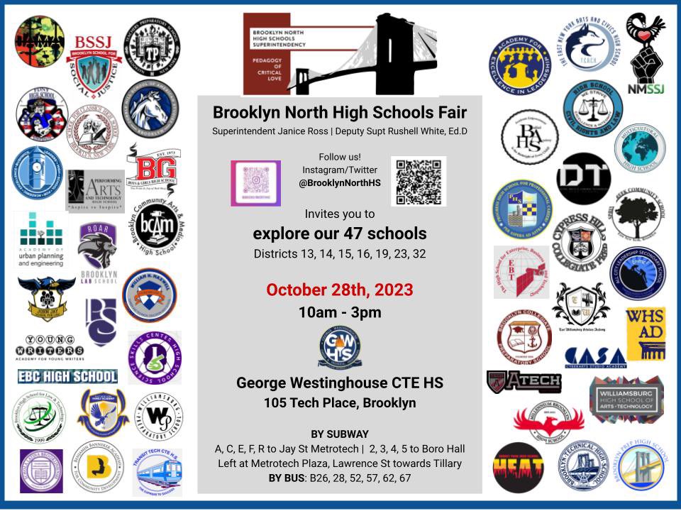 🚨Attention all 8th grade families!🚨Brooklyn North High Schools District invites you to see what our #bknhsbrilliant 47 high schools have to offer!