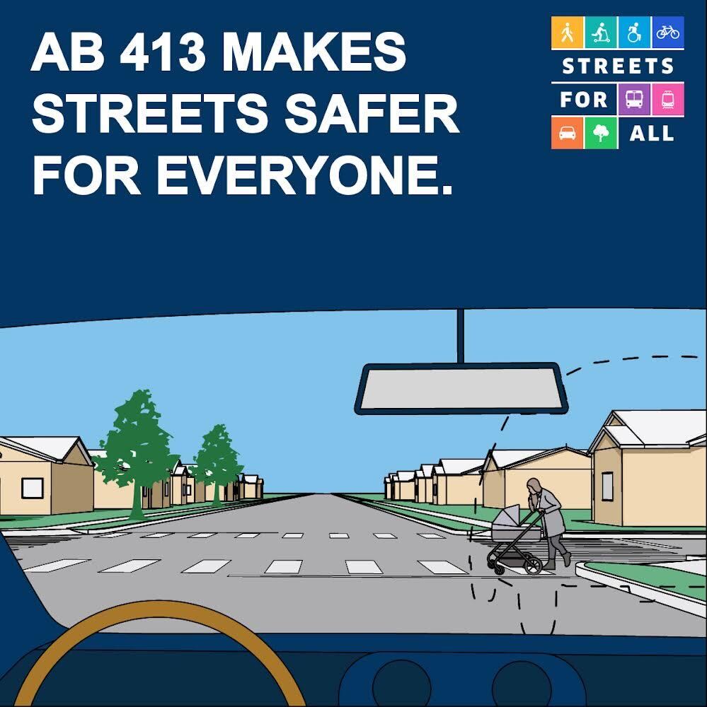 streetsforall's tweet photo. ✍🏻 SIGNED INTO LAW:
AB 413 our bill by @alex_lee with @CalBike increases the visibility of people crossing the street 🚶♀️🚗 by preventing cars from parking immediately before the crosswalk.
Thank you @GavinNewsom for protecting pedestrians https://t.co/QQ81PVjwtu