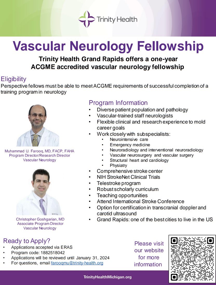 TRAndersonMD's tweet photo. We are recruiting for a vascular neurology fellow to join our program for the 2025-2026 academic year. DM me with questions! #vascularneurology #fellowship #neurology #stroke https://t.co/CBxX0BLb7O