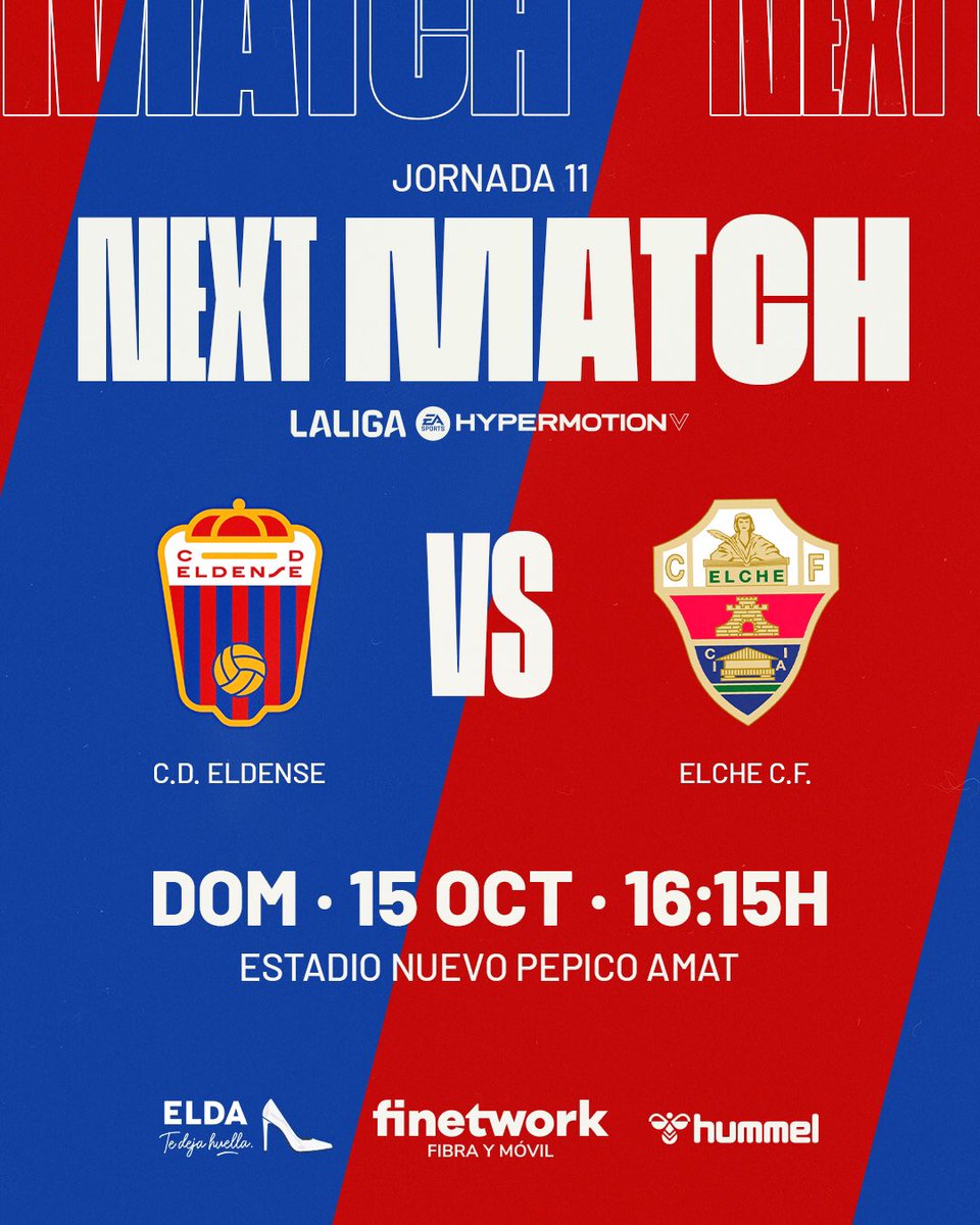 CD_Eldense's tweet photo. 📌 𝗝𝗢𝗥𝗡𝗔𝗗𝗔 1️⃣1️⃣

🆚 @elchecf 
🗓 Domingo, 15 de octubre
⌚️ 16:15h.
🏟 Estadio Nuevo Pepico Amat
📲 #EldenseElche 

🎟️ Información sobre entradas en https://t.co/Zj8lvh8EMz 📲

#AupaDeportivo #SeguimosSoñando https://t.co/71zn4wNGZf