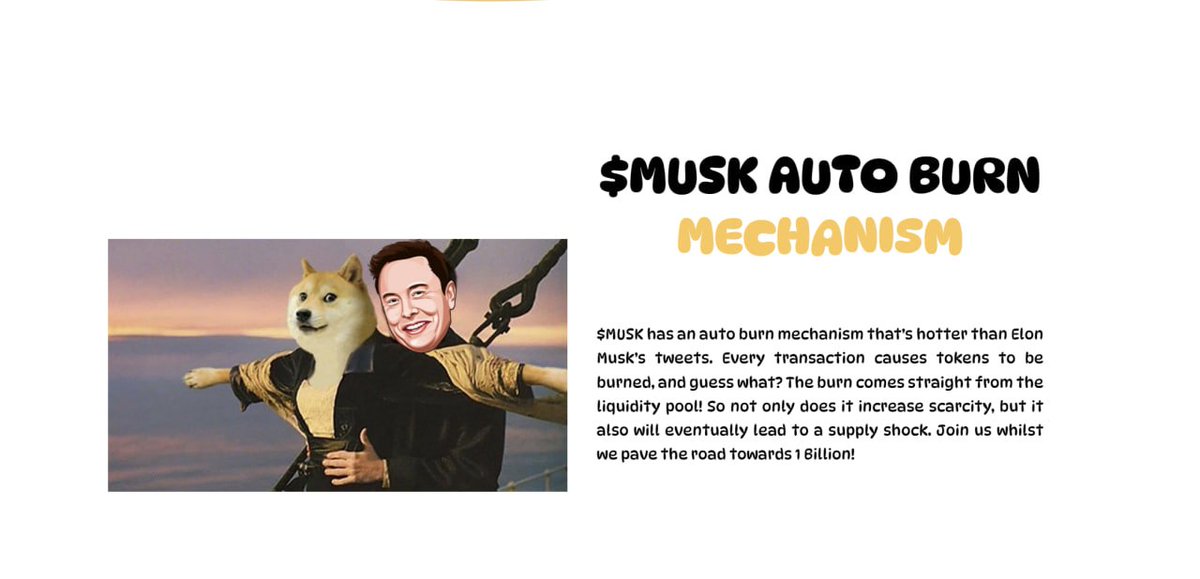muskcoineth's tweet photo. If you check our website, we have auto burn mechanism which is burning supply every hour automatically

We will drop the burn bot tomorrow $MUSK https://t.co/gXmRDFmEIg