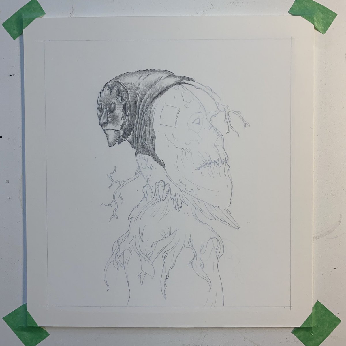 Lost_Machine's tweet image. Continuing my work in silverpoint this week. This one is a bit larger than the miniatures I did last week. #silverpoint #metalpoint #birds #drawing #fantasy