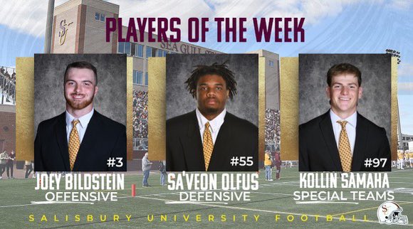 Players of the Week

Sr. Joey Bildstein 

Jr. Sa’Veon Olfus

So. Kollin Samaha

#GoGulls #GoldPride
