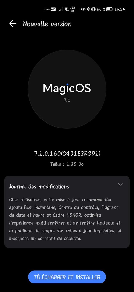fabrizio_degni's tweet photo. New firmware update for the #HonorMagic4Pro reported by a French user (thanks!). Lot of features I seen also on my #HonorMagic5Ultimate.
#firmware #smartphones #technews #tech https://t.co/dNBDyd3n0R