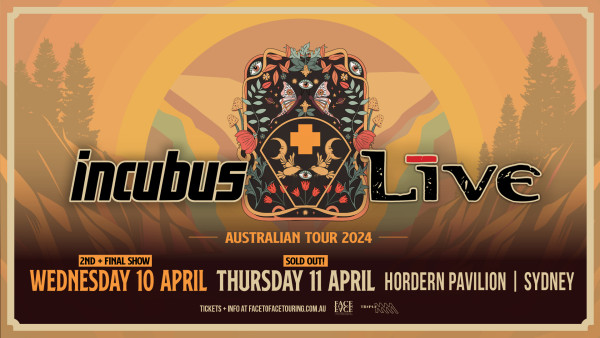 A second Live show with Incubus has been announced for Sydney. First show is sold out.  April 10, 2023 at the Horden Pavilion. Details here: facetofacetouring.com.au/pre-sales/incu…