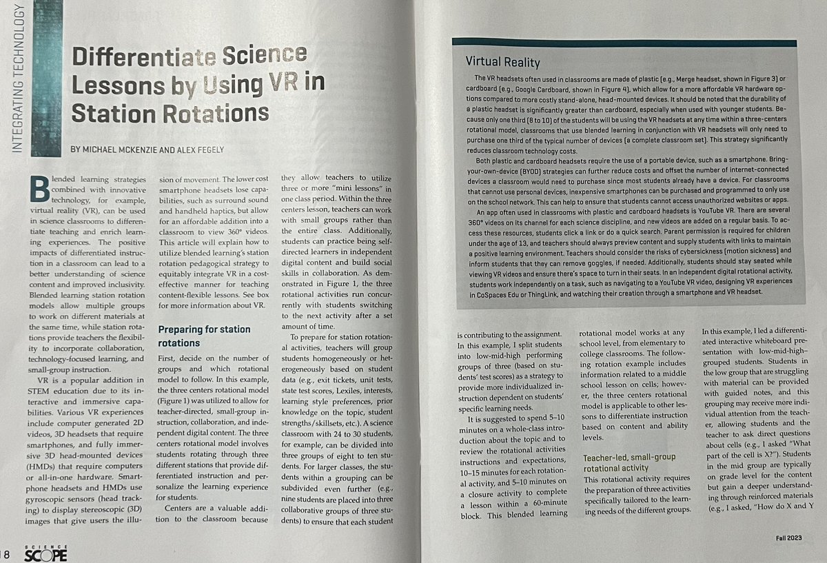 Just received a copy of my first printed publication. The article is on differentiation in science classrooms using VR, coauthored with Alex Fegely. Exciting to see our ideas in print!